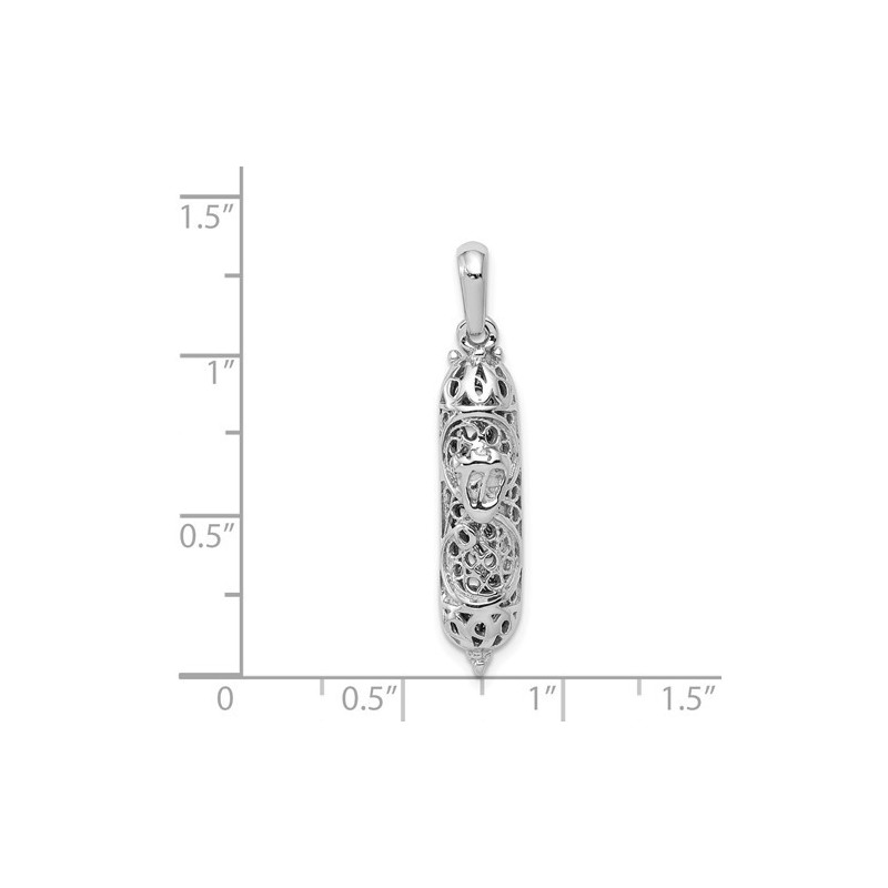 14k White Gold Ornate Mezuzah Pendant | Jewelry | Judaica