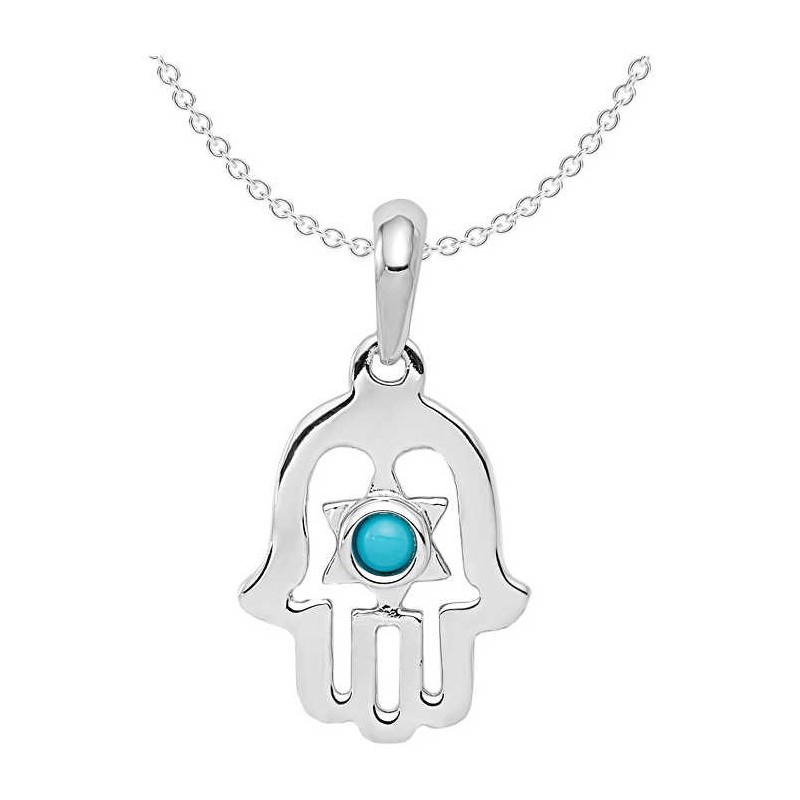 14k White Gold Star of David Turquoise Hamsa Penda | Jewelry | Judaica