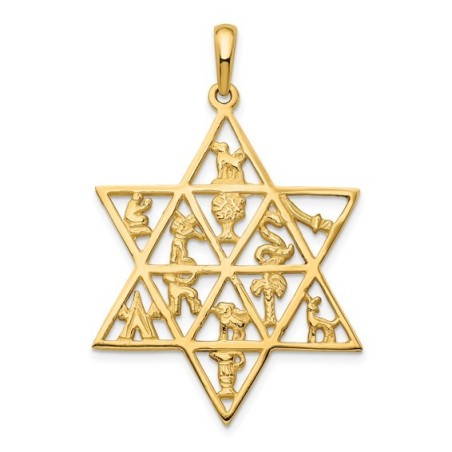 14K Yellow Gold Star Of David 12 Tribes Pendant | Jewelry | Judaica