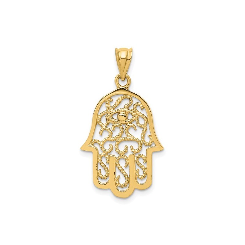 14k Yellow Gold Filigree Eye Hamsa Pendant | Jewelry | Judaica