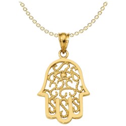 14k Yellow Gold Filigree Eye Hamsa Pendant | Jewelry | Judaica