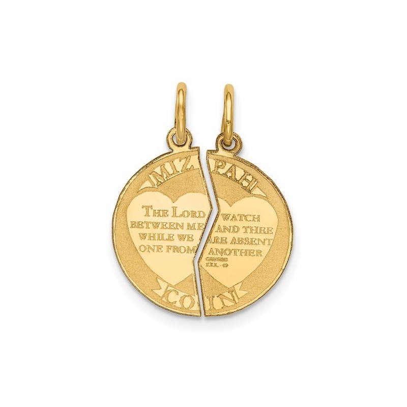 2-Piece 14K Yellow Gold Mizpah Coin Pendant | Jewelry | Judaica