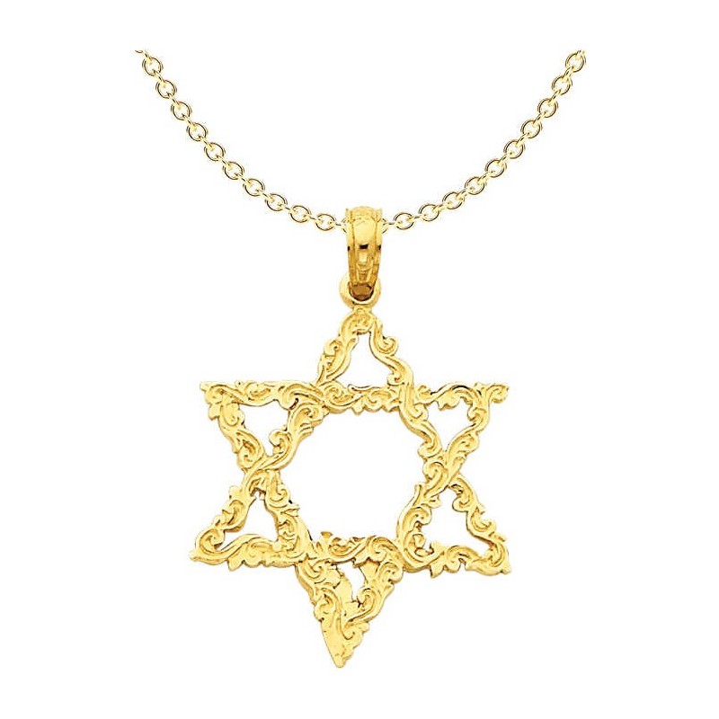 14k Yellow Gold Ornate Star of David Pendant | Jewelry | Judaica
