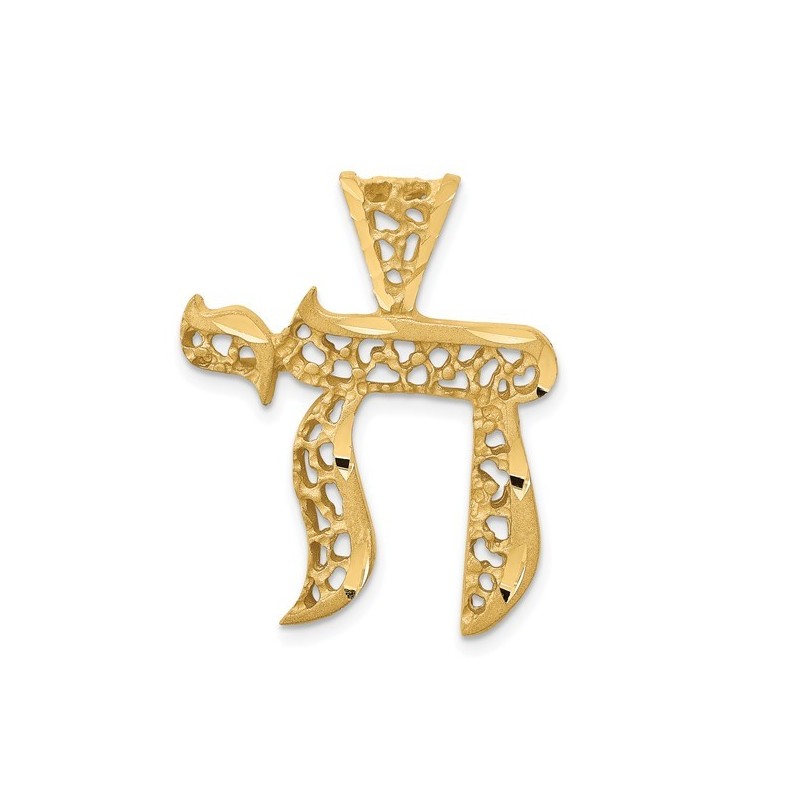 14k Yellow Gold Openwork Filigree Chai Pendant | Jewelry | Judaica