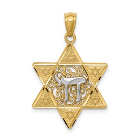 Two-Tone Gold Polished Star of David with Chai Pen | Jewelry | Judaica