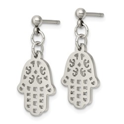 Polished Stainless Steel Hamsa Dangle Earrings | Jewelry | Judaica