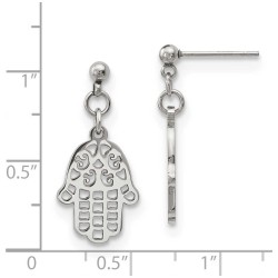 Polished Stainless Steel Hamsa Dangle Earrings | Jewelry | Judaica