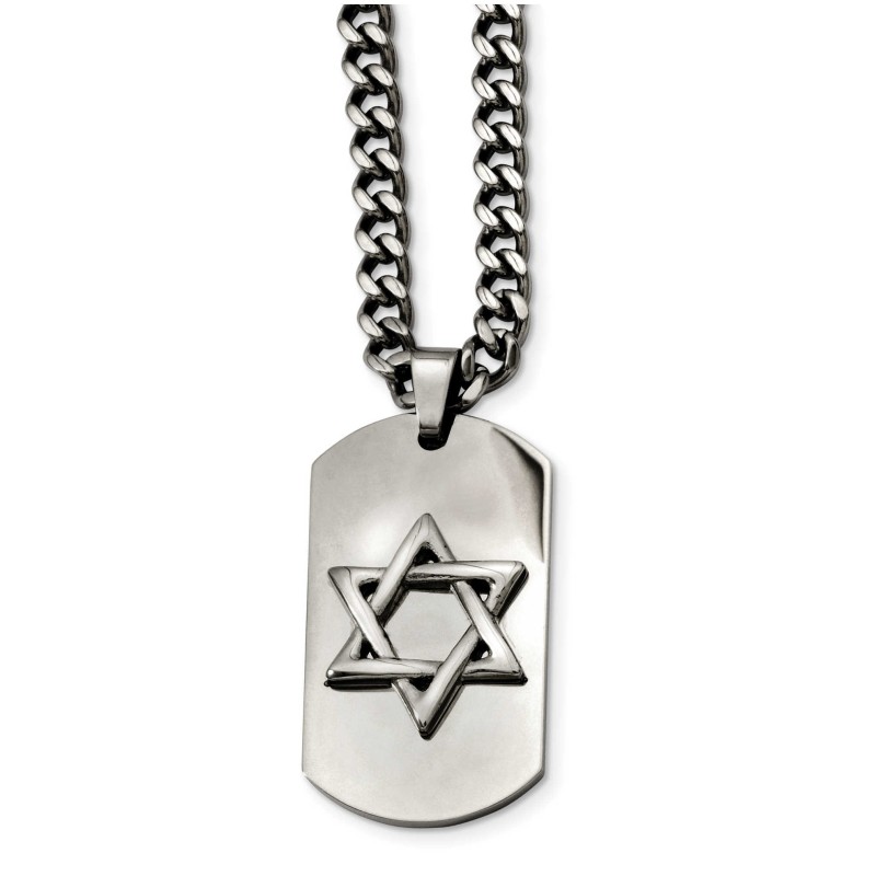 Stainless Steel Polished Dog Tag Star of David Pen | Jewelry | Judaica