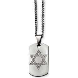 Stainless Steel Star of David CZ Dog Tag Polished  | Jewelry | Judaica