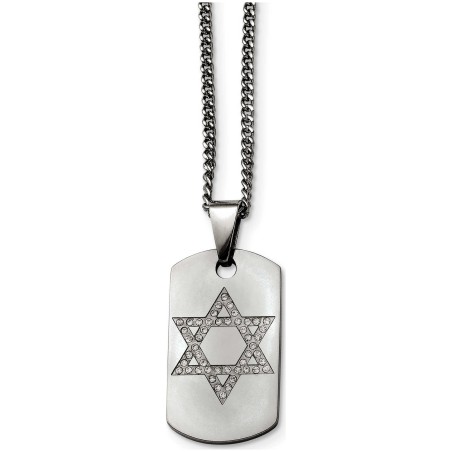 Stainless Steel Star of David CZ Dog Tag Polished  | Jewelry | Judaica