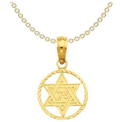 14k Yellow Gold Star of David Zion Circle Frame Pe | Jewelry | Judaica
