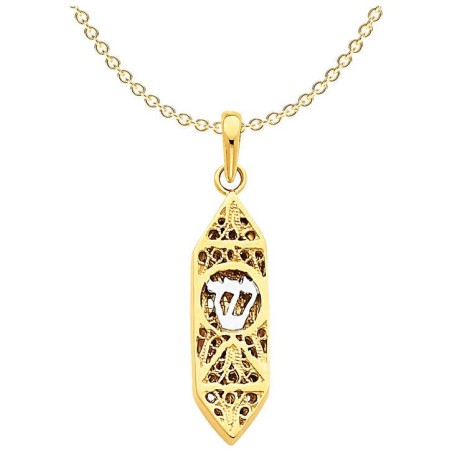 14k Two-Tone Gold Openwork Mezuzah Pendant | Jewelry | Judaica