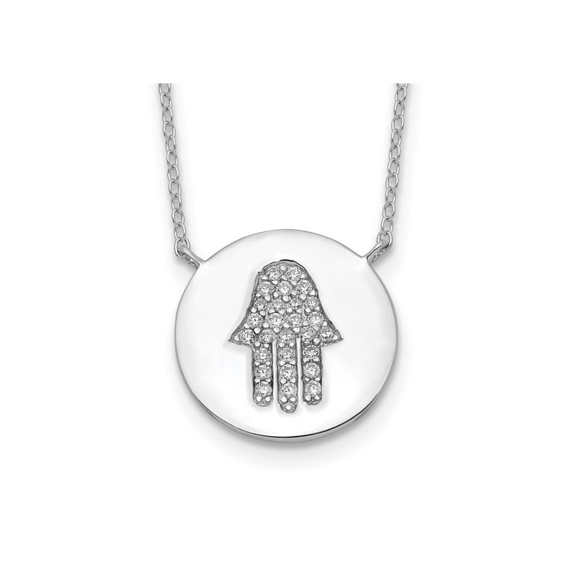 Sterling Silver Rhodium-Plated Hamsa CZ Necklace | Jewelry | Judaica