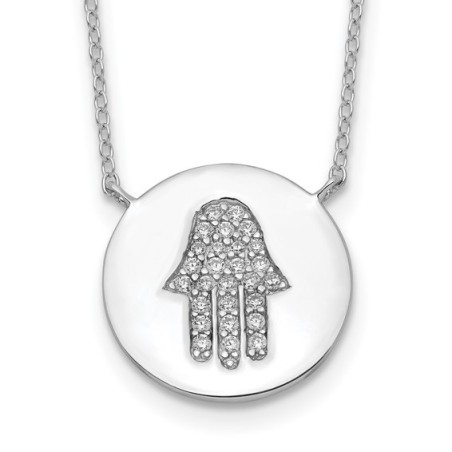 Sterling Silver Rhodium-Plated Hamsa CZ Necklace | Jewelry | Judaica