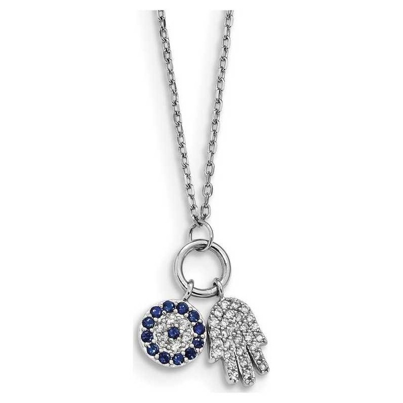 Sterling Silver Rhodium-Plated CZ Eye and Hamsa Ch | Jewelry | Judaica