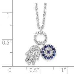 Sterling Silver Rhodium-Plated CZ Eye and Hamsa Ch | Jewelry | Judaica