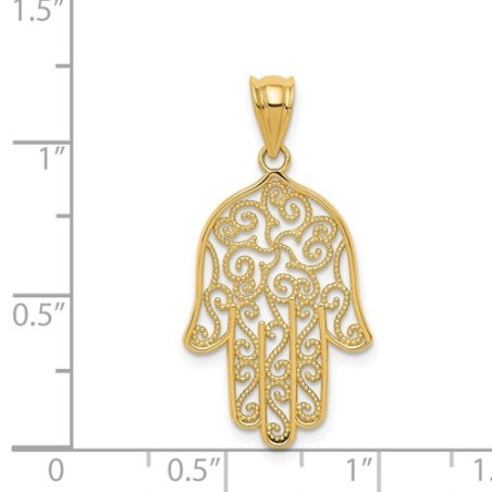 Ornate 14k Yellow Gold Filigree Hamsa Pendant | Jewelry | Judaica