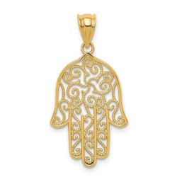 Ornate 14k Yellow Gold Filigree Hamsa Pendant | Jewelry | Judaica