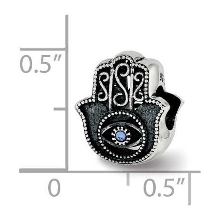 Sterling Silver Antiqued Blue Crystal Hamsa Bead | Jewelry | Judaica