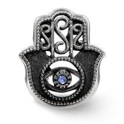 Sterling Silver Antiqued Blue Crystal Hamsa Bead | Jewelry | Judaica