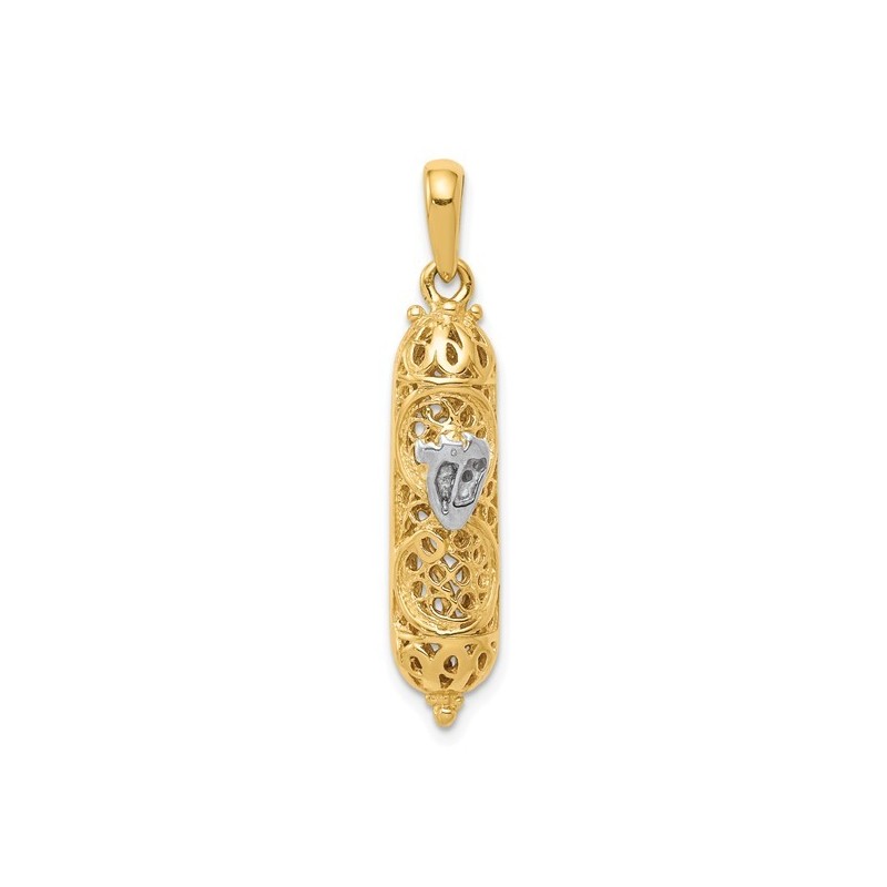 14k Two-Tone Gold Fancy Mezuzah Pendant | Jewelry | Judaica