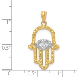 14k Yellow Gold Rhodium Plated Hamsa Pendant | Jewelry | Judaica