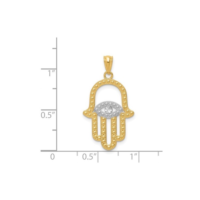 14k Yellow Gold Rhodium Plated Hamsa Pendant | Jewelry | Judaica