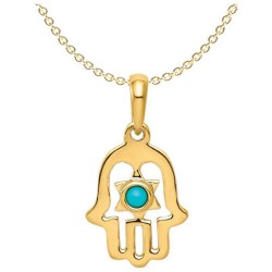 14k Yellow Gold Star of David Turquoise Hamsa Pend | Jewelry | Judaica