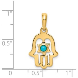 14k Yellow Gold Star of David Turquoise Hamsa Pend | Jewelry | Judaica