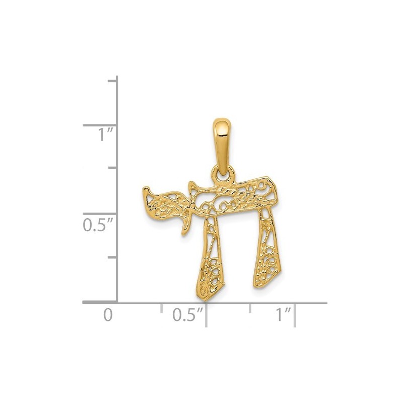 14k Yellow Gold Filigree Openwork Chai Pendant | Jewelry | Judaica