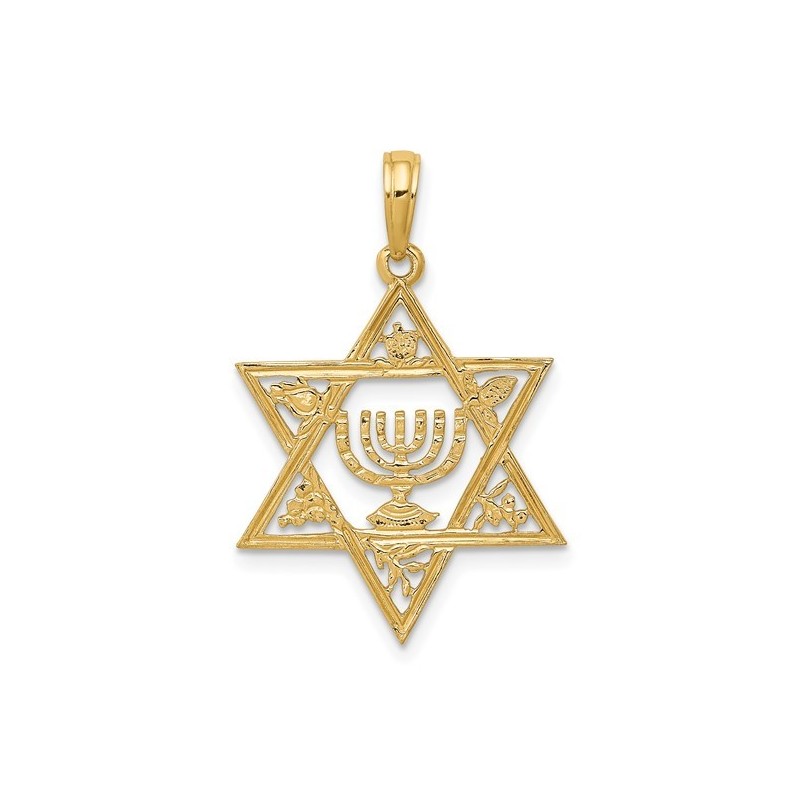 14k Yellow Gold Star of David Menorah Pendant With | Jewelry | Judaica