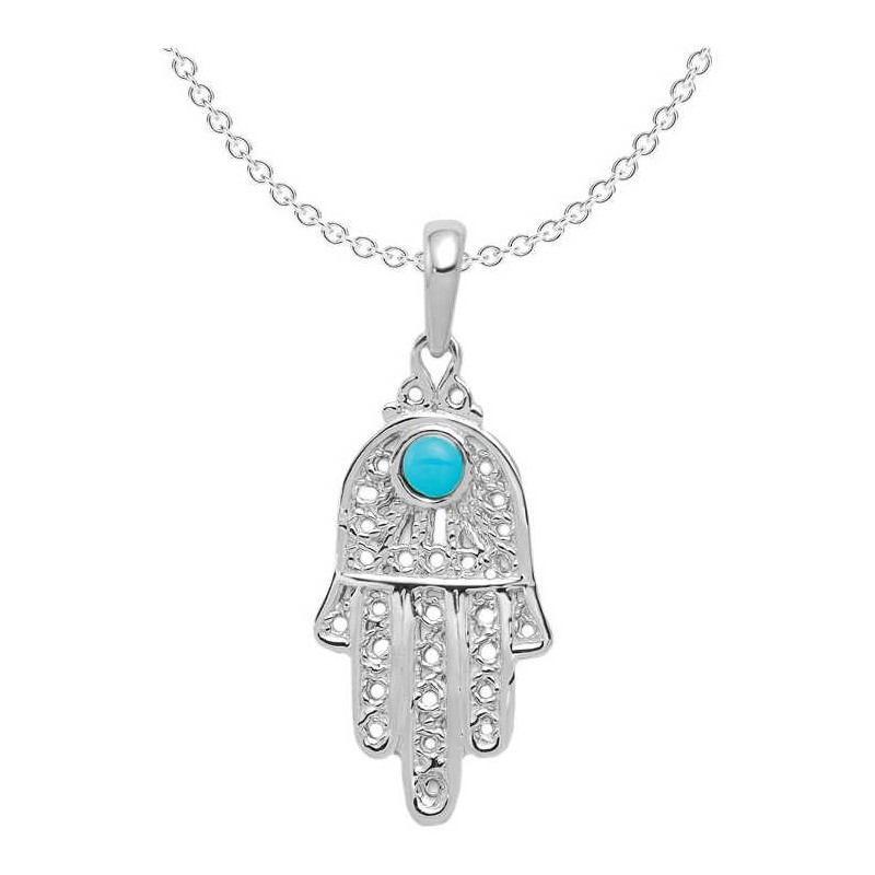 14k White Gold Turquoise Filigree Hamsa Pendant | Jewelry | Judaica
