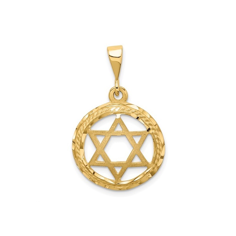 14k Yellow Gold Textured Star of David Circle Pend | Jewelry | Judaica