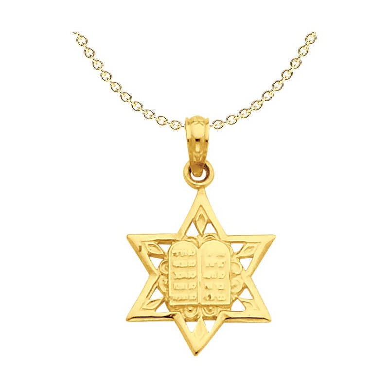 14k Yellow Gold Star of David with Tablets Pendant | Jewelry | Judaica
