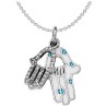 Sterling Silver Enamel CZ Double Hamsa pendant | Jewelry | Judaica