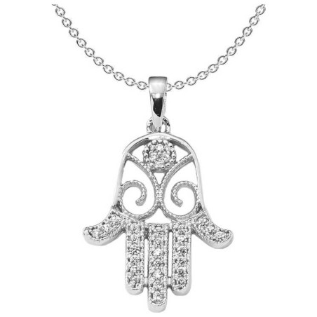 Sterling Silver Hamsa CZ Pendant | Jewelry | Judaica