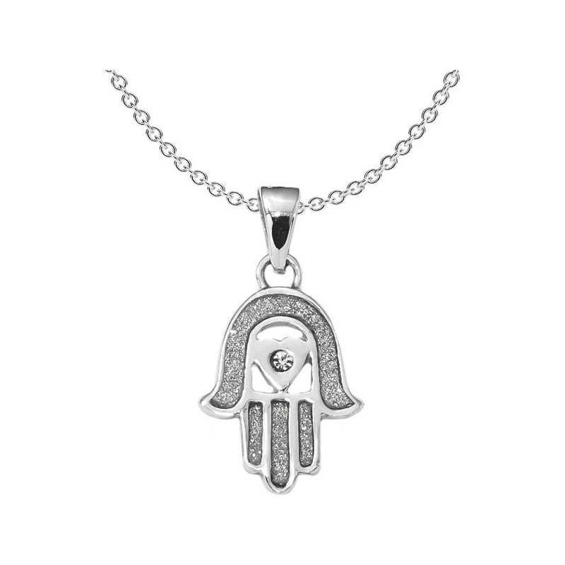 Sterling Silver Hamsa Glass Stone Pendant | Jewelry | Judaica