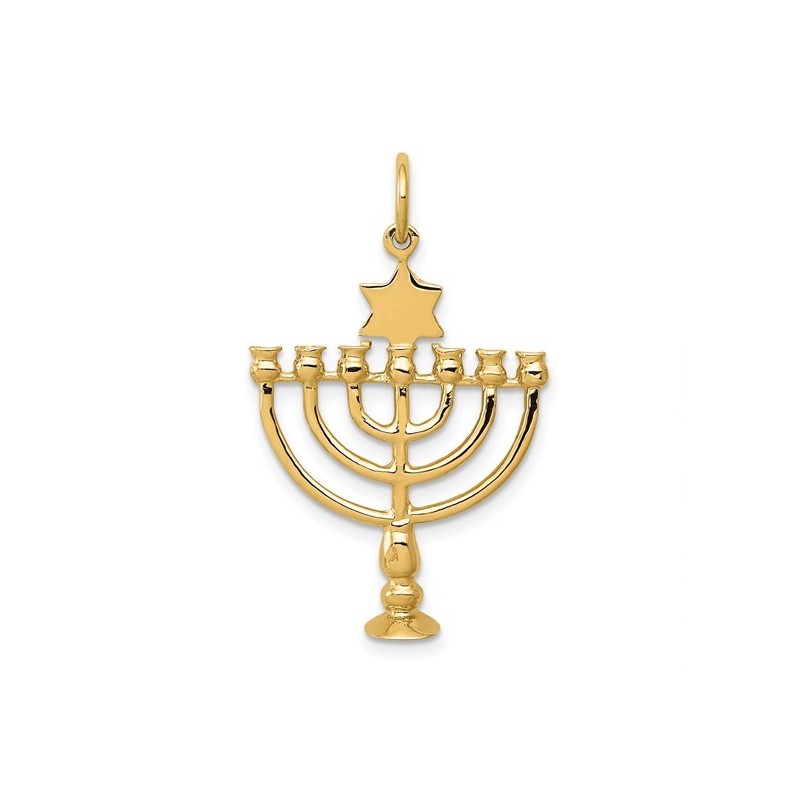 14k Yellow Gold Star of David Menorah Pendant | Jewelry | Judaica