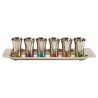 Set of 6 Hammered Small Cups and Tray - Multicolor | Kiddush Cups | Ju