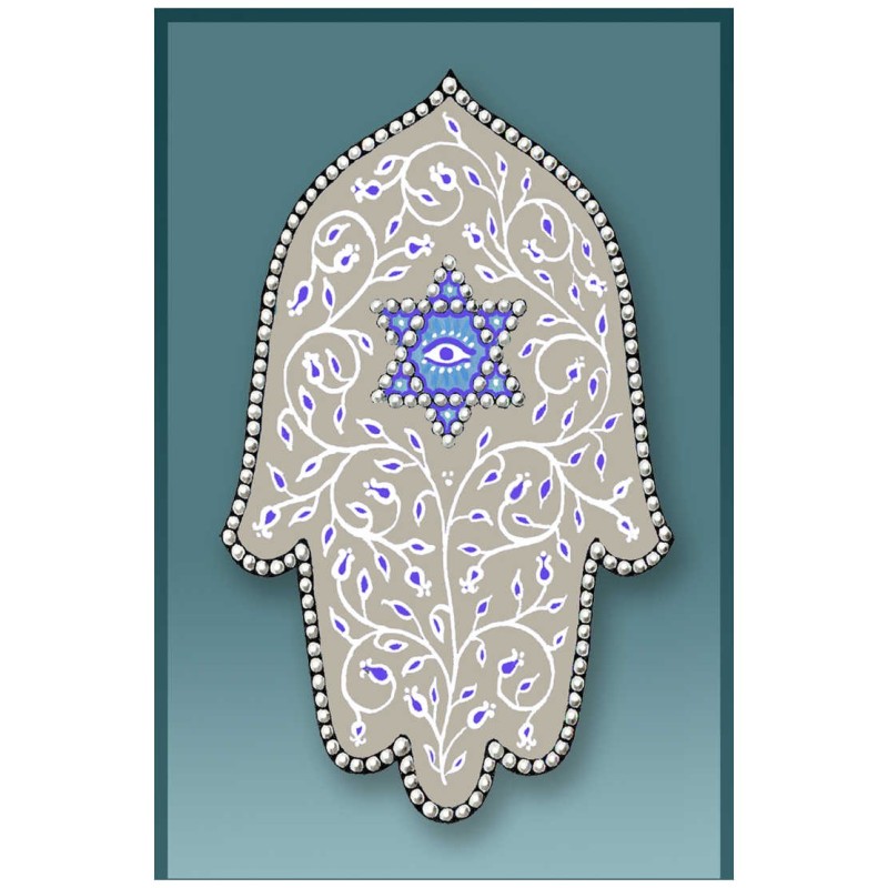 Gray Hamsa Car Mezuzah Case By Mickie Caspi | Mezuzahs | Judaica