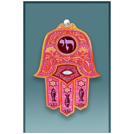 Hamsa Red Chai Car Mezuzah Case By Mickie Caspi | Mezuzahs | Judaica
