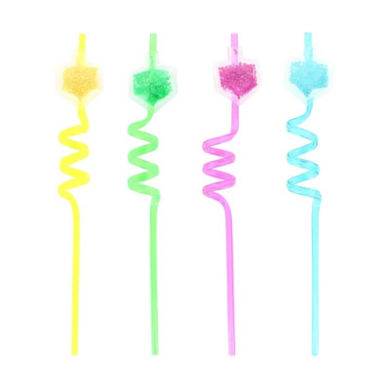 Confetti Hanukkah Dreidel Straws - Pack of 4 | Hanukkah | Judaica