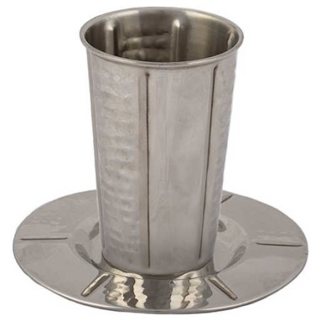 Stainless Steel Hammered Kiddush Cup With Verical  | Kiddush Cups | Ju