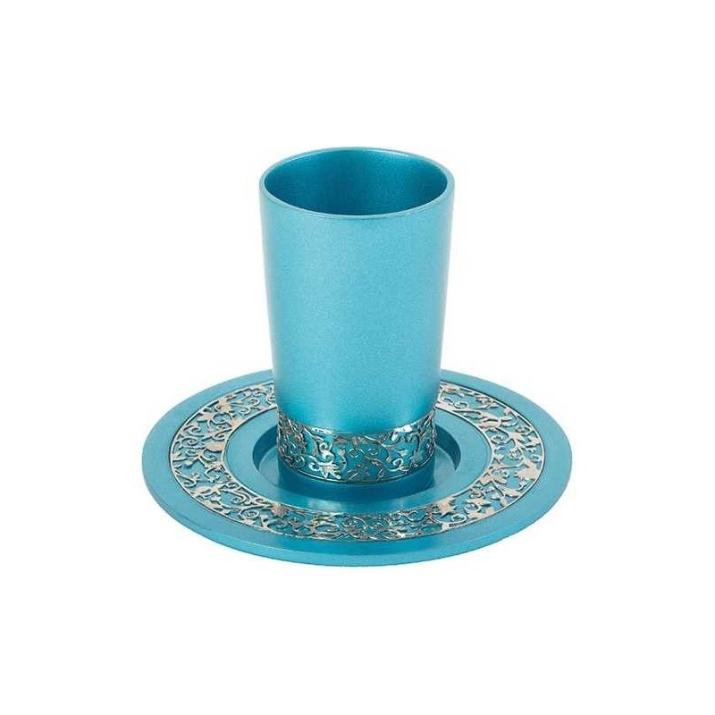 Turquoise Stainless Steel Kiddush Cup With Silver  | Kiddush Cups | Ju