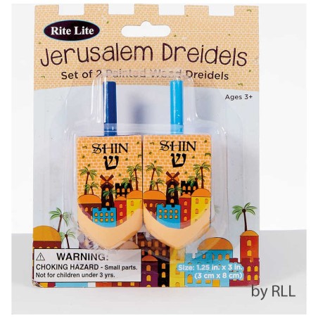 Set of 2 Jerusalem Painted Wood Dreidels | Hanukkah | Judaica
