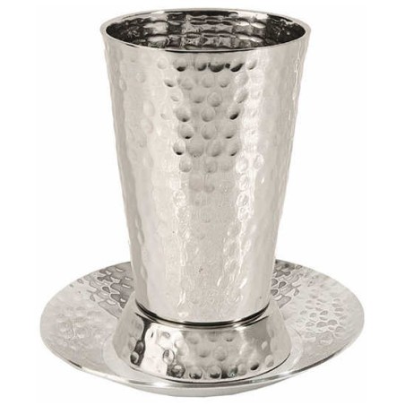 Hammer Nickel Plated Stemless Kiddush Cup & Plate  | Kiddush Cups | Ju