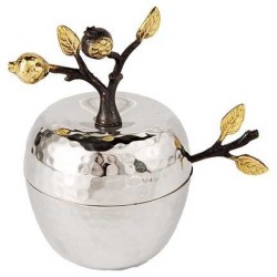 Golden Pomegranates Honey Dish With Spoon By Yair  | Rosh Hashanah | J