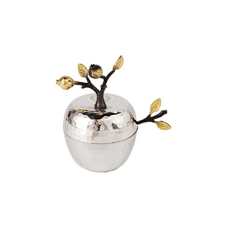 Golden Pomegranates Honey Dish With Spoon By Yair  | Rosh Hashanah | J