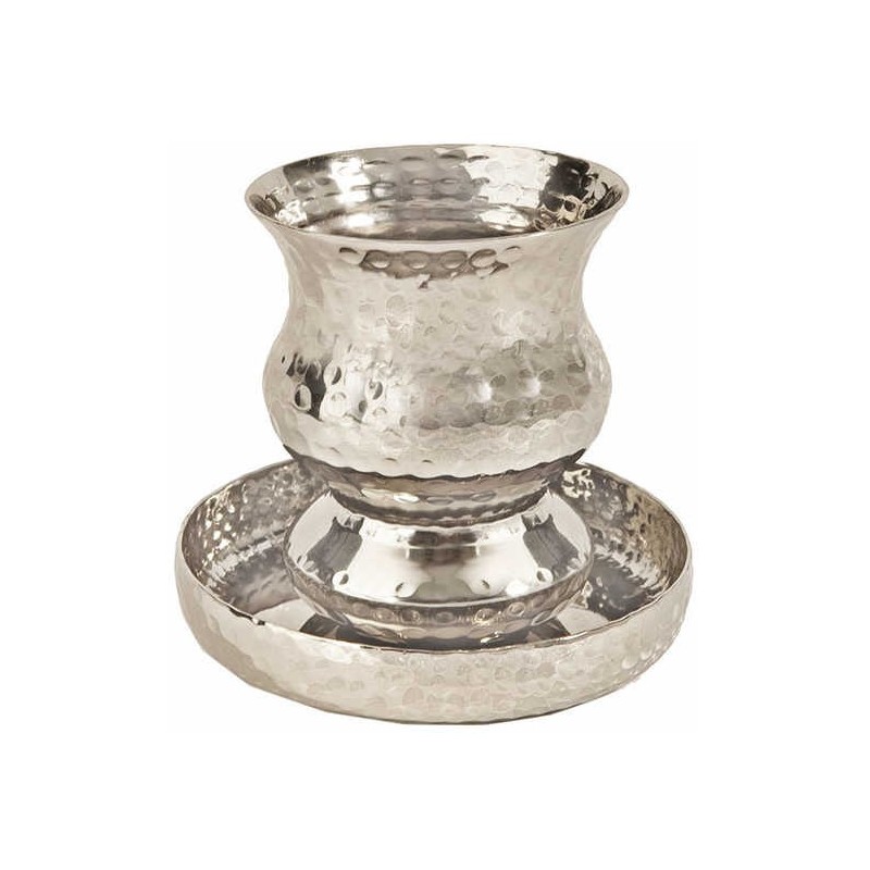 Hammered Nickel Plated Wave Kiddush Cup & Rounded  | Kiddush Cups | Ju