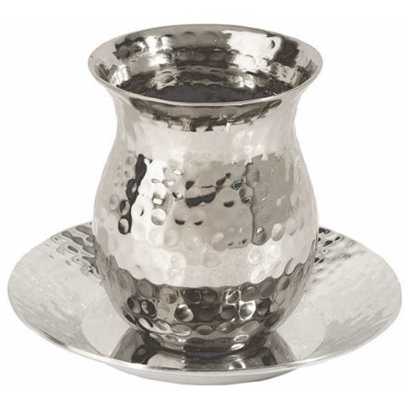 Hammered Nickel Rounded Stemmless Kiddush Cup & Pl | Kiddush Cups | Ju